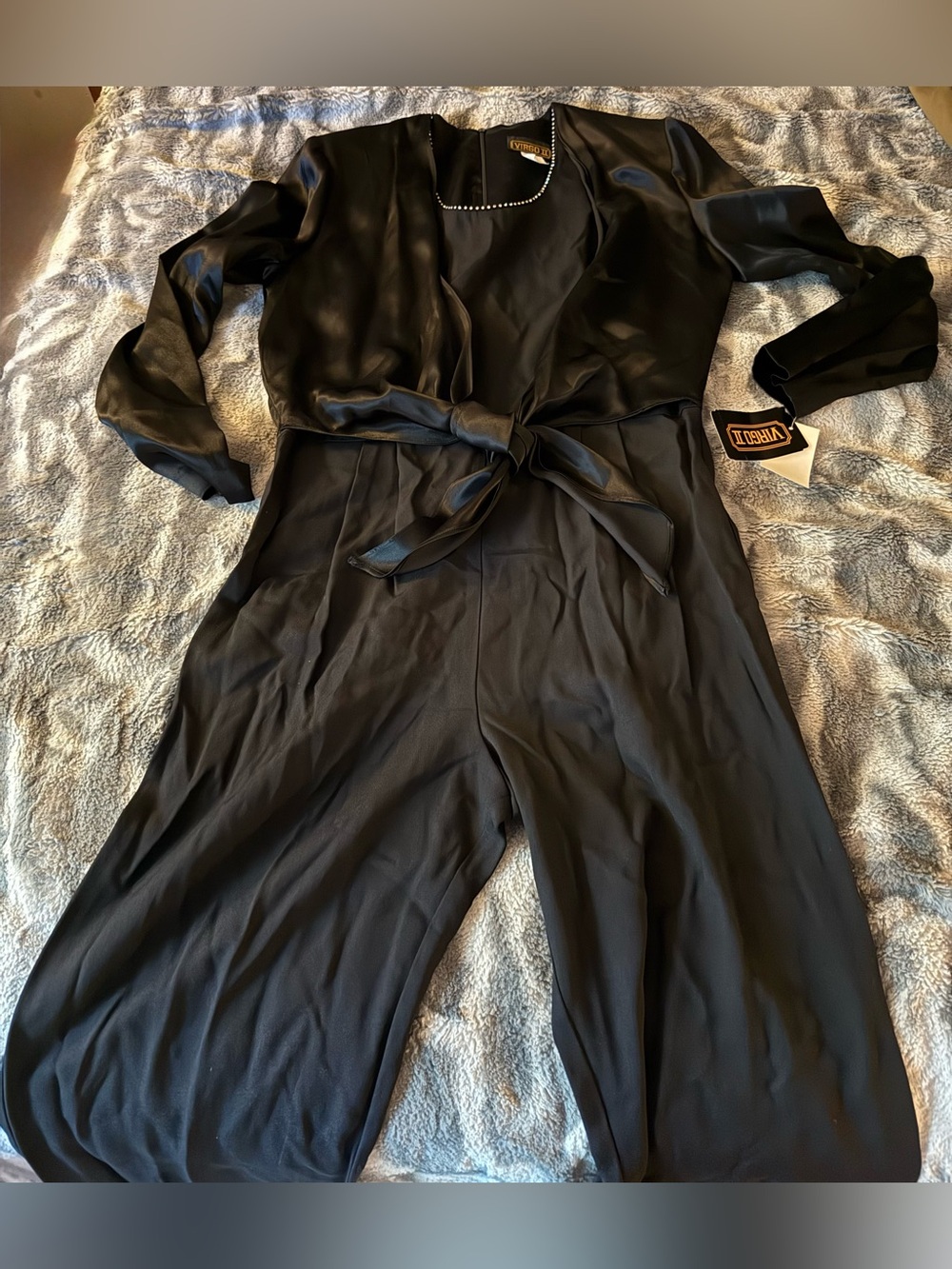 Virgo II Black Satin Tie-Waist Jumpsuit